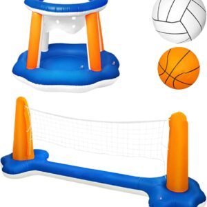 Jeu de Volleyball Flottant Réglable pour Piscine Familiale