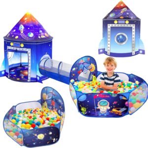 tente de jeu fusée 3 en 1 avec tunnel et piscine à balles pour enfants : idéal pour les fêtes et les jeux en intérieur ou extérieur